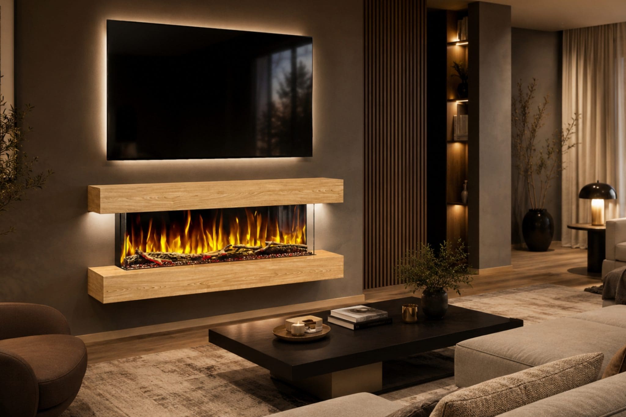 Studio 4 White Wall Mounted Electric Fireplace Straight Lifestyle View